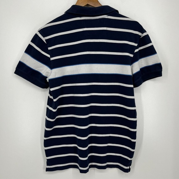 Banana Republic Polo Shirt Men's M Blue Striped Embroidered Logo Collared Cotton - Picture 6 of 11